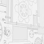 Tehnična ilustracija standardnih industrijskih delov v načrtu (blueprint)